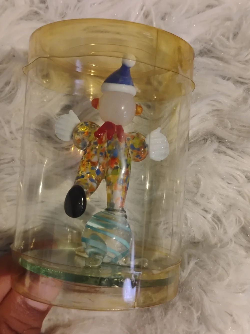Murano Multicolor Glass Clown Figurine with Blue Base